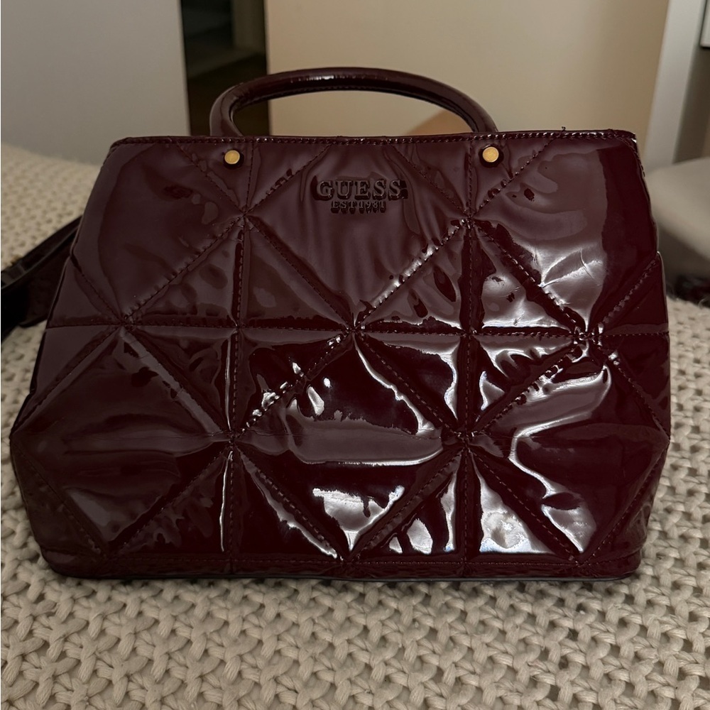 GUESS Burgundy Quilted Women's Faux Leather Bag - Picture 4 of 4